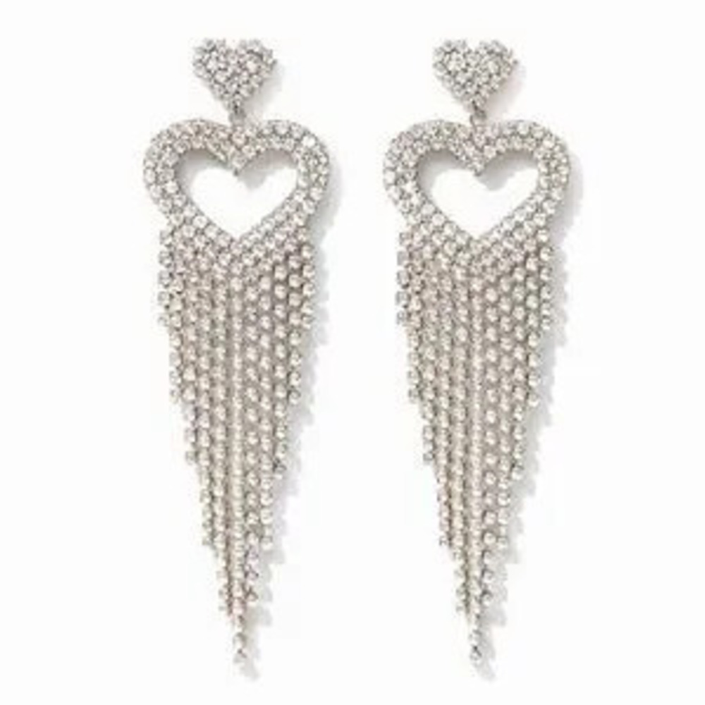 Elegant Silver Heart Dangle Earrings